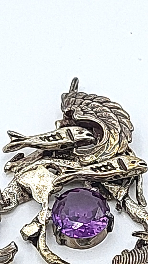 Unmarked Hand Made Silver Pendant With Purple Topaz 24.08g - 2
