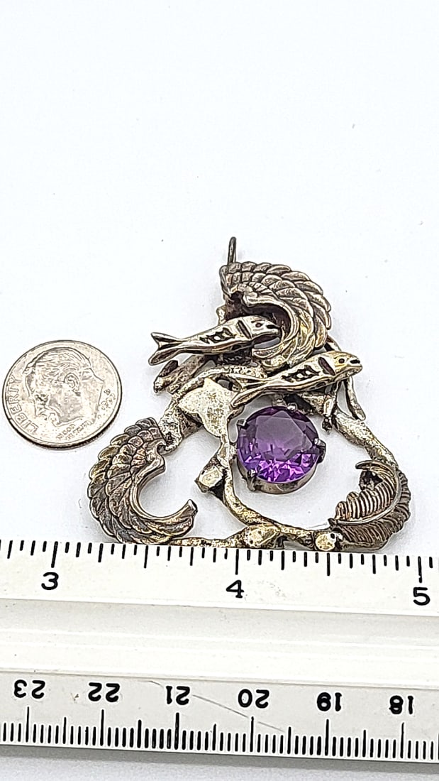 Unmarked Hand Made Silver Pendant With Purple Topaz 24.08g - 7