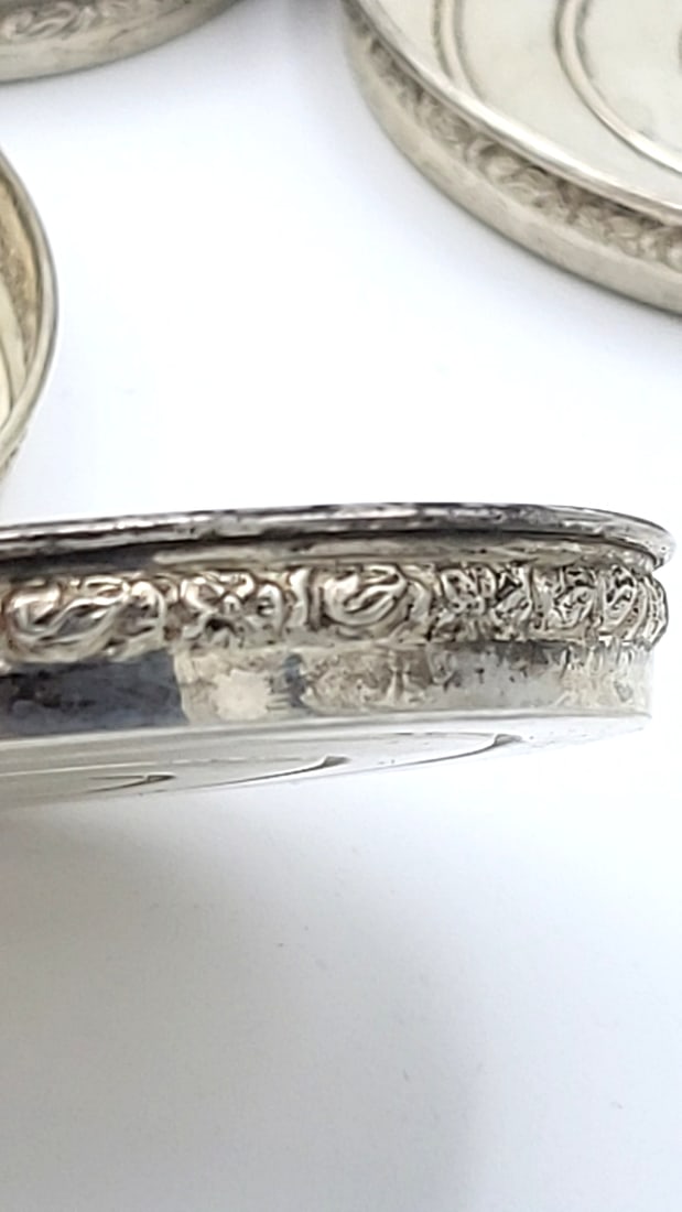 6 Manchester Sterling Silver Decorative Edge Coasters 106.62g - 7