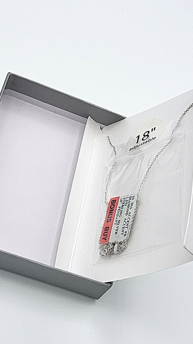 Sterling Silver Genuine Diamond Necklace With 18" Adjustable Chain - 5