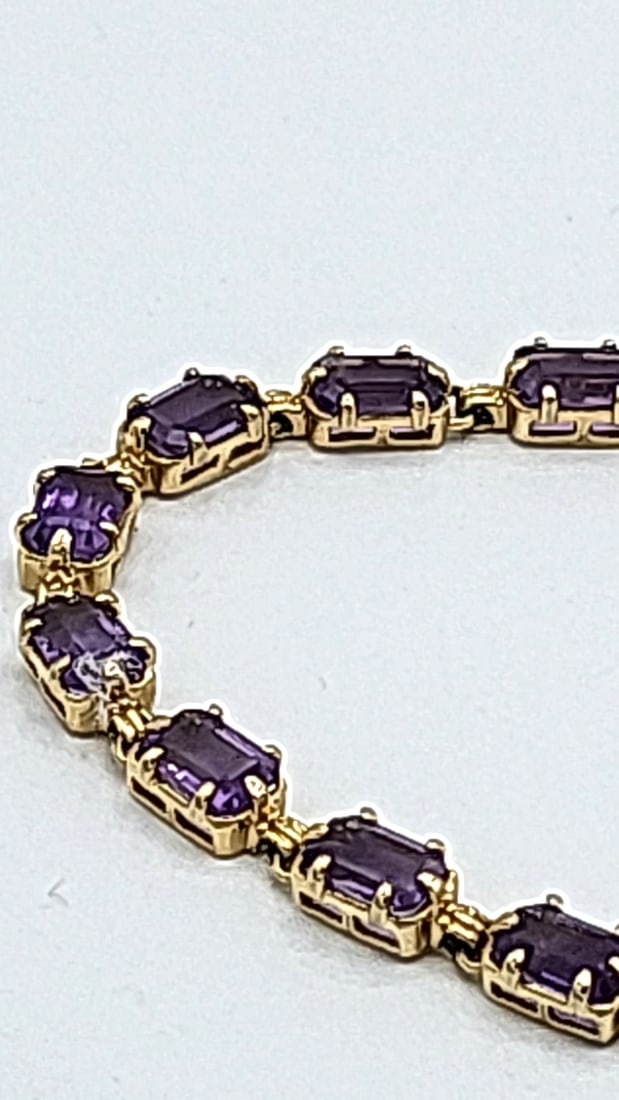 14k Gold Bracelet With Amethyst Stones 8.46g 7.75" - 2