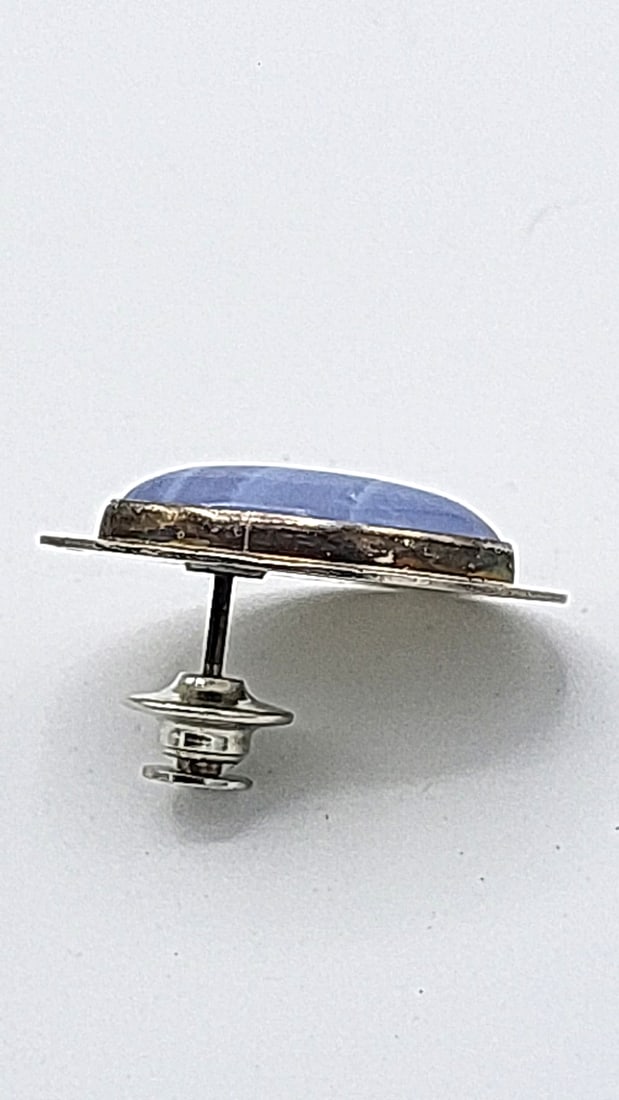 Lesanne Sterling Silver Oval Blue Stone Pin - 3