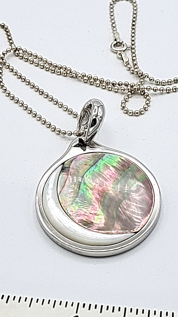 Sterling Silver New Moon Abalone Shell Pendant And Sterling Chain 24g - 2