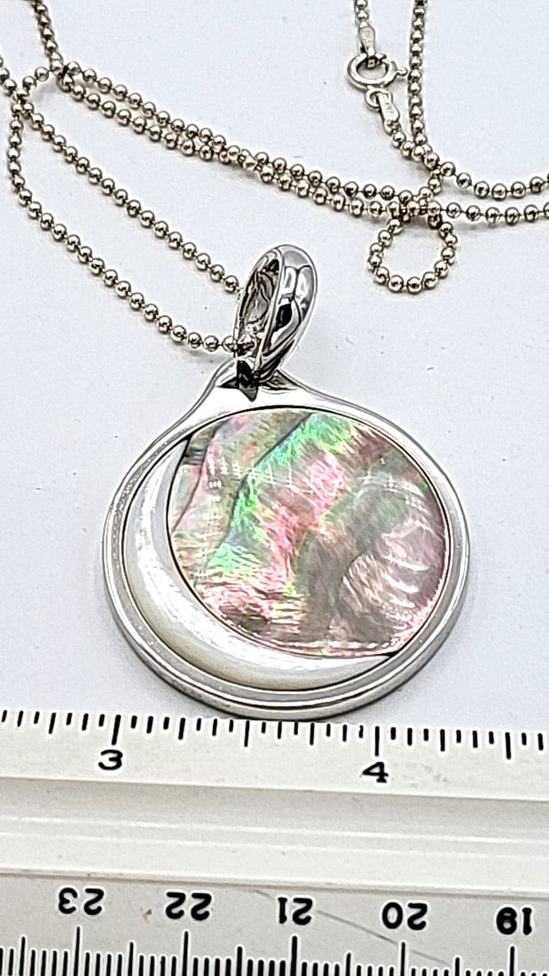 Sterling Silver New Moon Abalone Shell Pendant And Sterling Chain 24g - 3