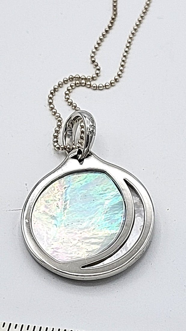 Sterling Silver New Moon Abalone Shell Pendant And Sterling Chain 24g - 4