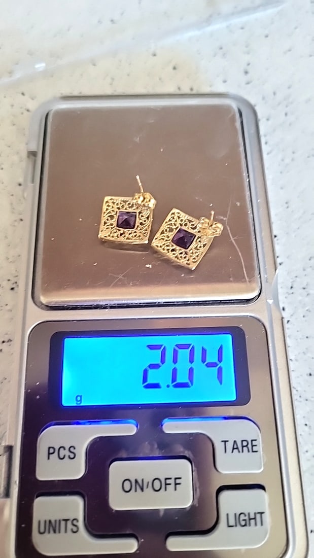 14k Gold Filigree Earrings With Purple Amethyst 2.04g - 7