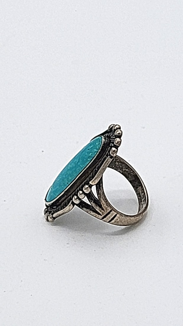 Sterling Silver Native American Ring With Turquoise 7.29g Size 6 - 2