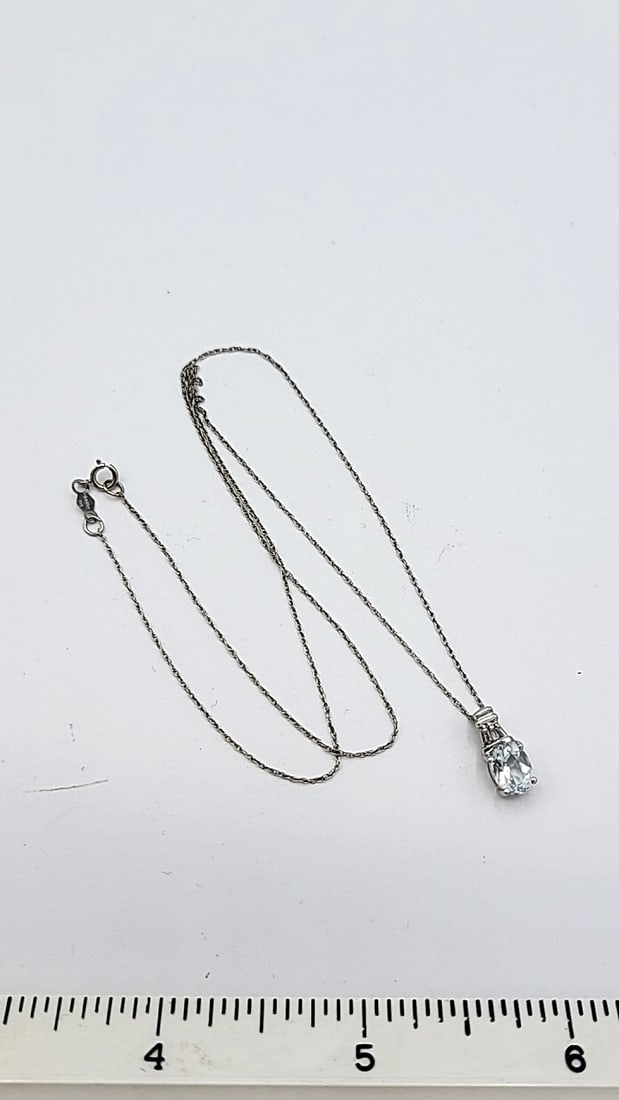 14k White Gold Teardrop Pendant T&c 1.62g - 7