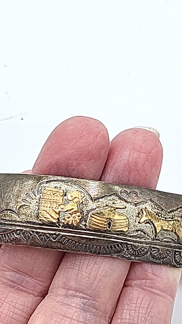 Sterling Silver Native T A Begay Storyteller Cuff Bracelet 12k Gf Detail 20.72g - 7