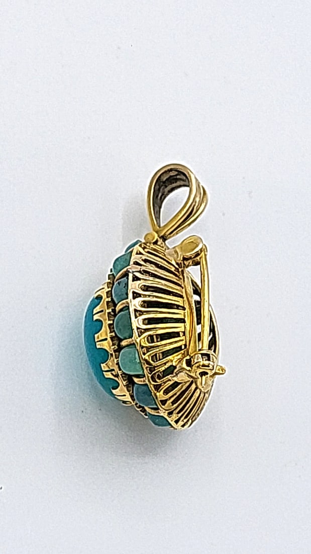 Vintage Tested 14k Unmarked Gold Pendant Brooch With Persian Turquoise 17.10g - 7