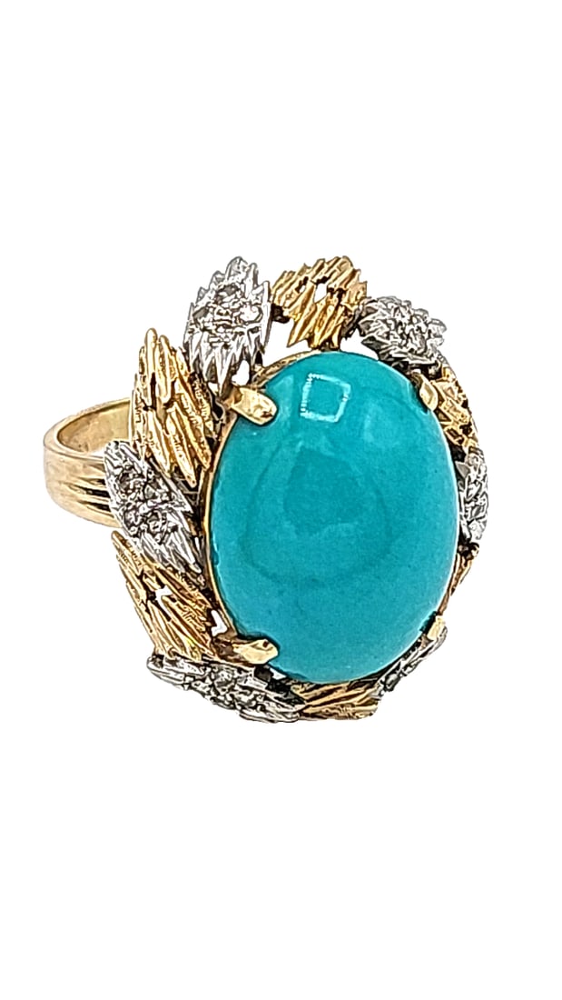 Vintage 14k Persian Turquoise Cocktail Ring With Diamonds 10.17g: 2x2x2 1 lb Height: 2 Width: 2 Low Estimate: 300.00 High Estimate: 700.00