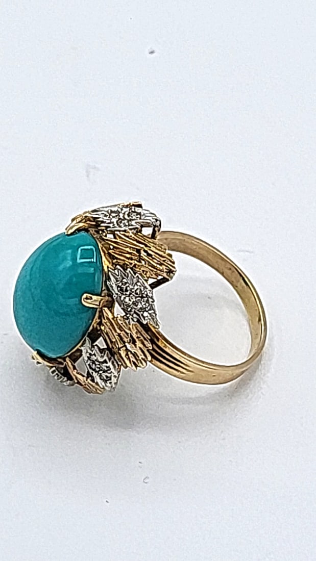 Vintage 14k Persian Turquoise Cocktail Ring With Diamonds 10.17g - 2
