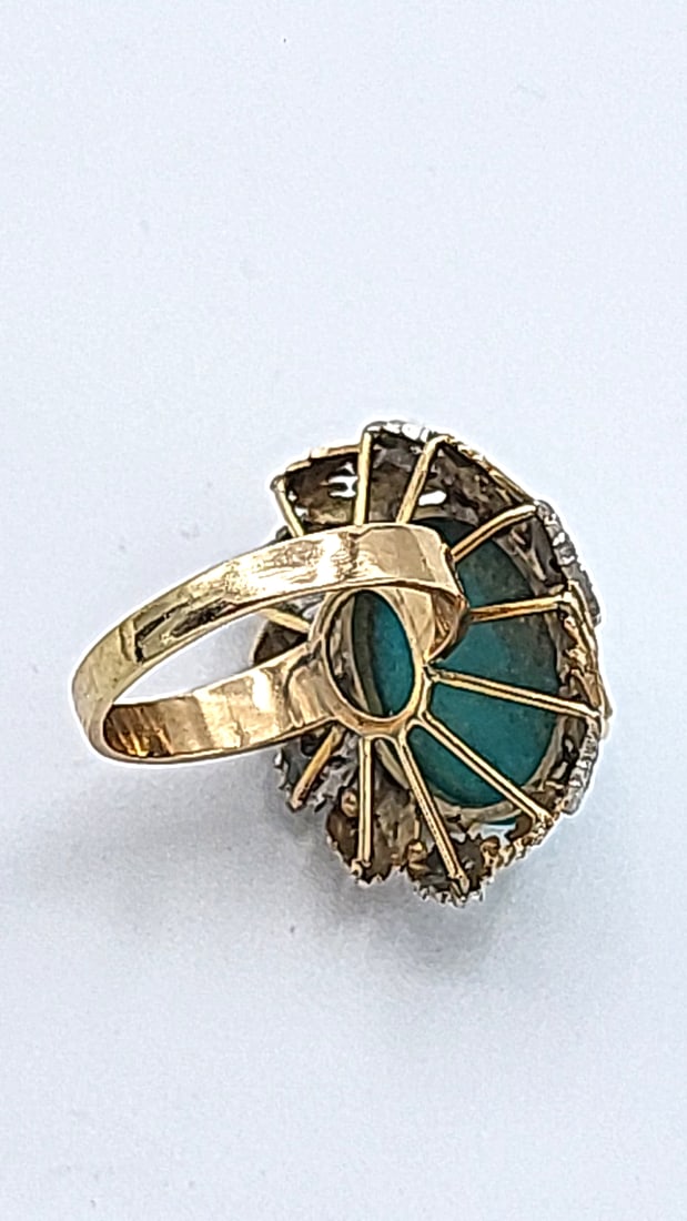 Vintage 14k Persian Turquoise Cocktail Ring With Diamonds 10.17g - 7