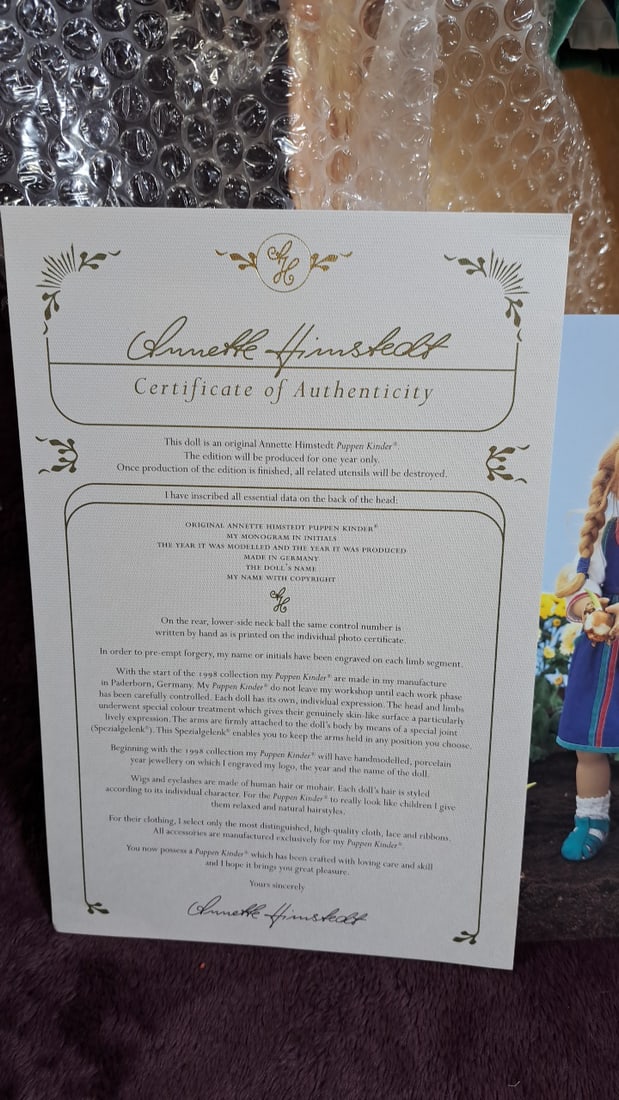 Annette Himstedt Ullwa 1999 Puppen Kinder Doll Box And Coa - 5