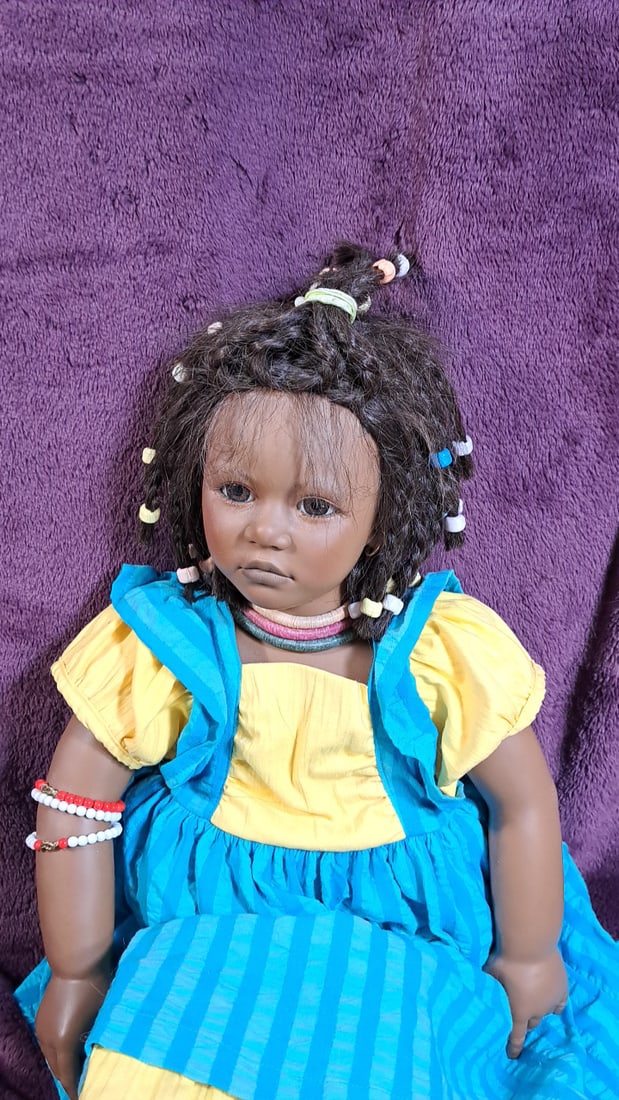 Annette Himstedt Ayoka Doll 4848 With Coa & Box: Please read descriptions and examine pictures carefully. Take into account shipping when bidding. 36x20x10 15lbs Height: 20 Width: 10 Low Estimate: 50.00 High Estimate: 500.00