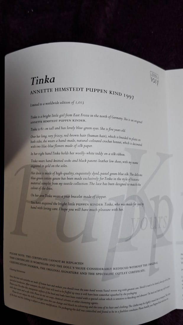 Annette Himstedt Tinka Doll Ltd Edition With Box & Coa - 11