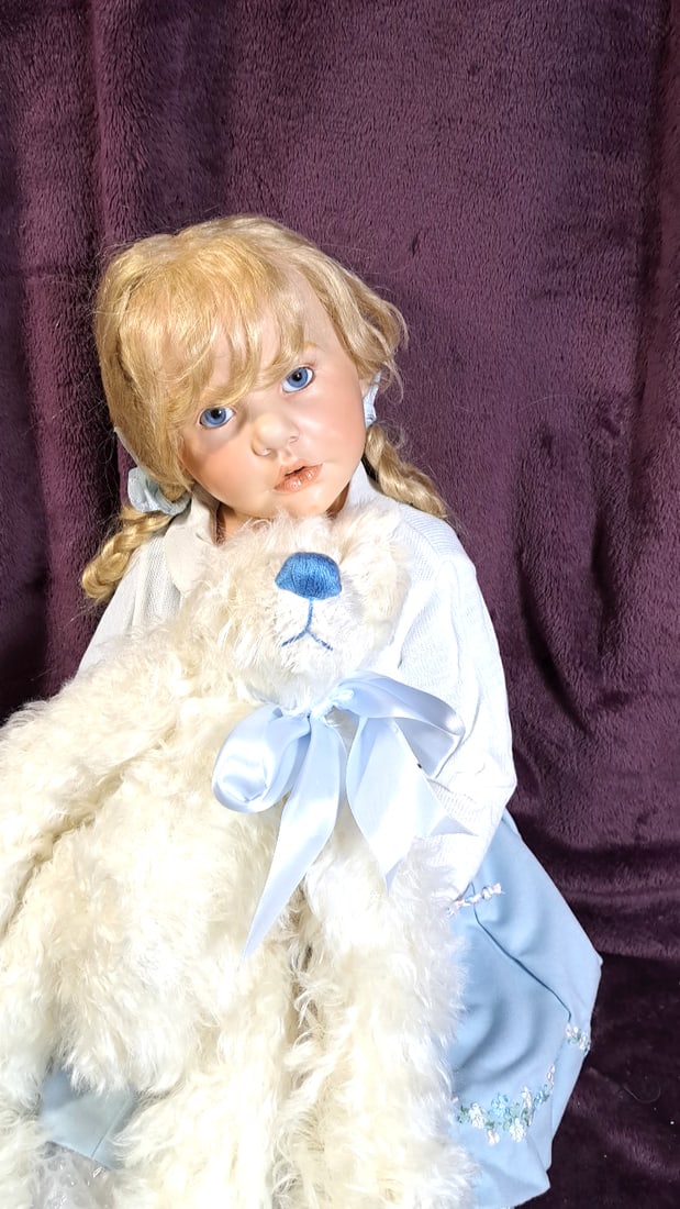 Hildegard Gunzel Cosmina & Samson Wax Over Porcelain Doll With Bear And Box And Coa - 5