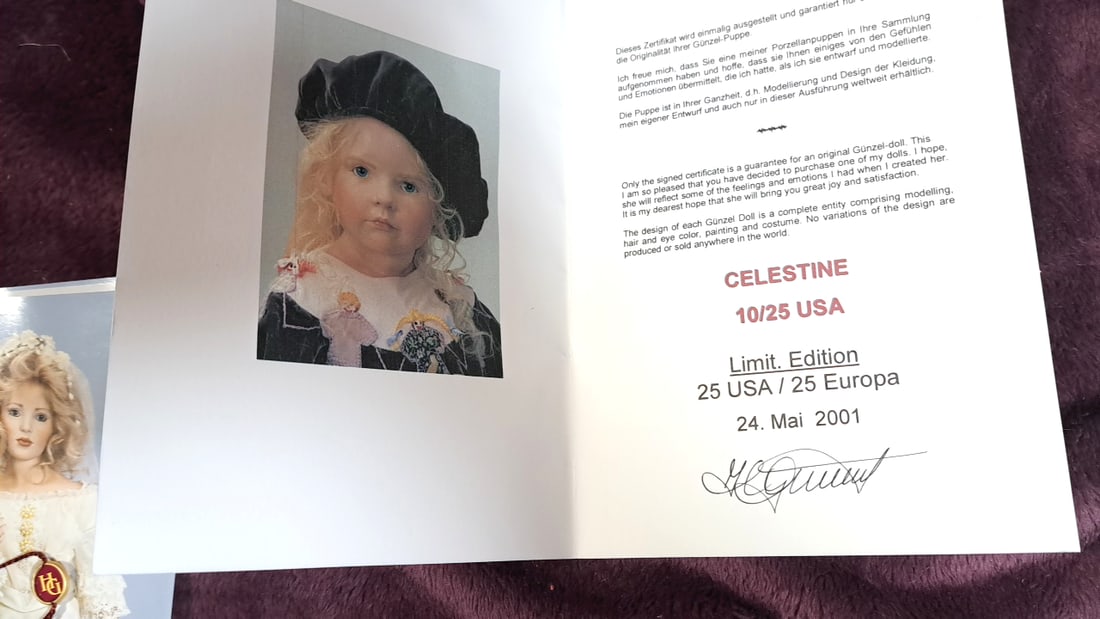 Hildegard Gunzel Cletestine Wax On Porcelain Doll With Mini Doll & Hat & Box With Coa - 10