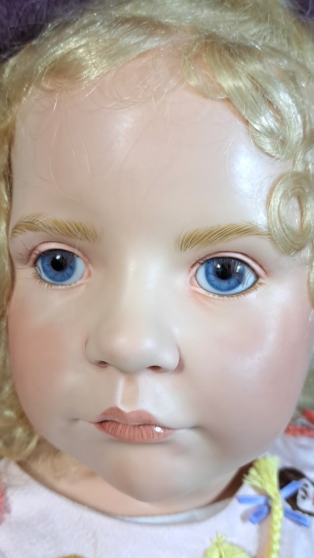 Hildegard Gunzel Cletestine Wax On Porcelain Doll With Mini Doll & Hat & Box With Coa - 2