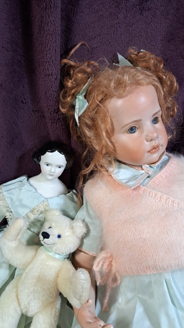 Hildegard Gunzel Ellamae Wax On Porcelain Doll With Extra Doll And Bear With Coa & Box (1 of 18)