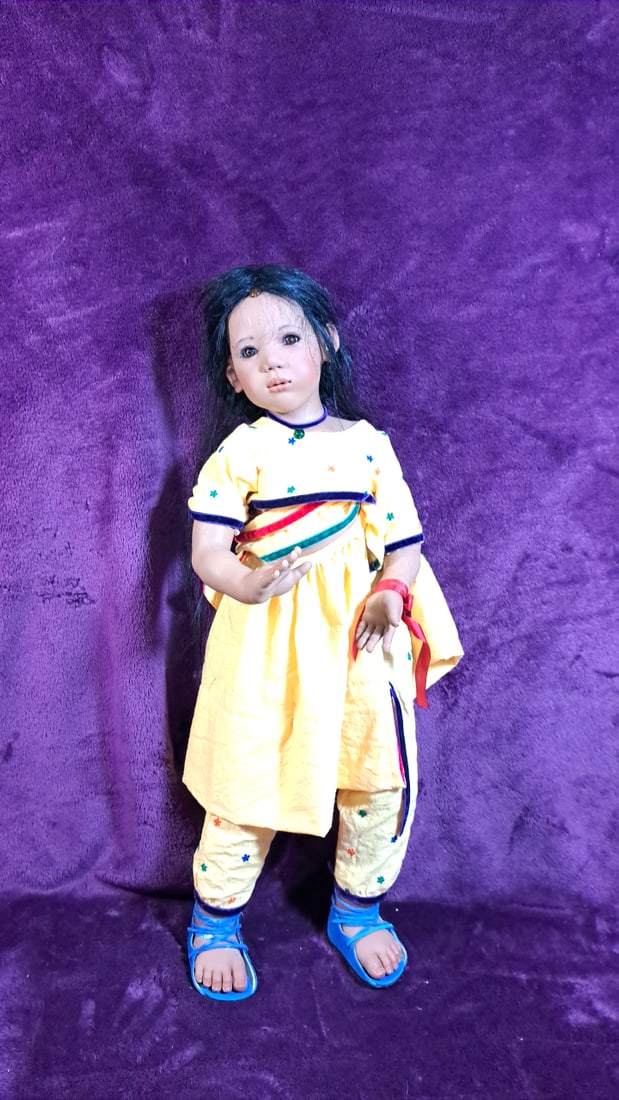 Annette Himstedt Anila Doll With Box: Please read descriptions and examine pictures carefully. Take into account shipping when bidding. 36x20x15 15lbs Height: 20 Width: 15 Low Estimate: 50.00 High Estimate: 300.00