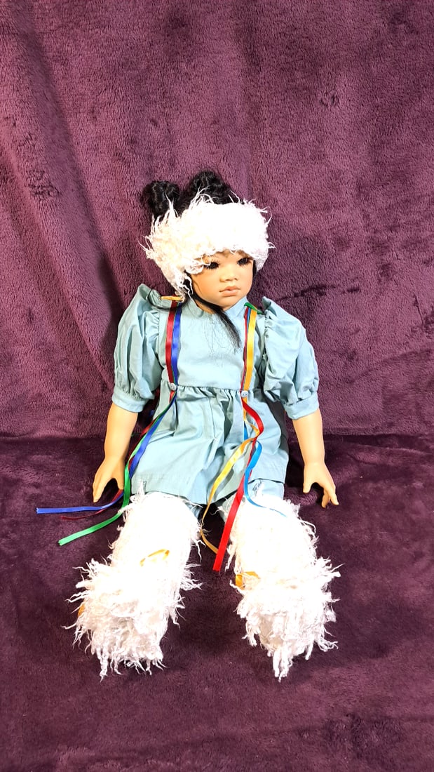 Annette Himstedt Kima Doll With Coa And Box: Please read descriptions and examine pictures carefully. Take into account shipping when bidding. 36x15x20 15lbs Height: 15 Width: 20 Low Estimate: 50.00 High Estimate: 350.00