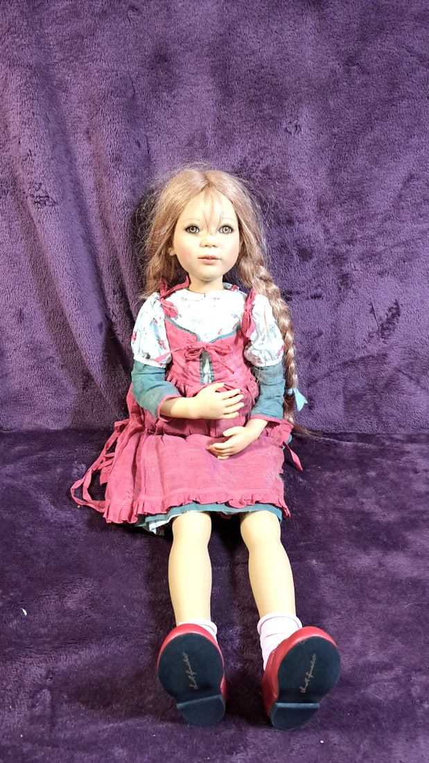 Annette Himstedt Jana Doll With Box: Please read descriptions and examine pictures carefully. Take into account shipping when bidding. 40x20x15 15lbs Height: 20 Width: 15 Low Estimate: 50.00 High Estimate: 300.00