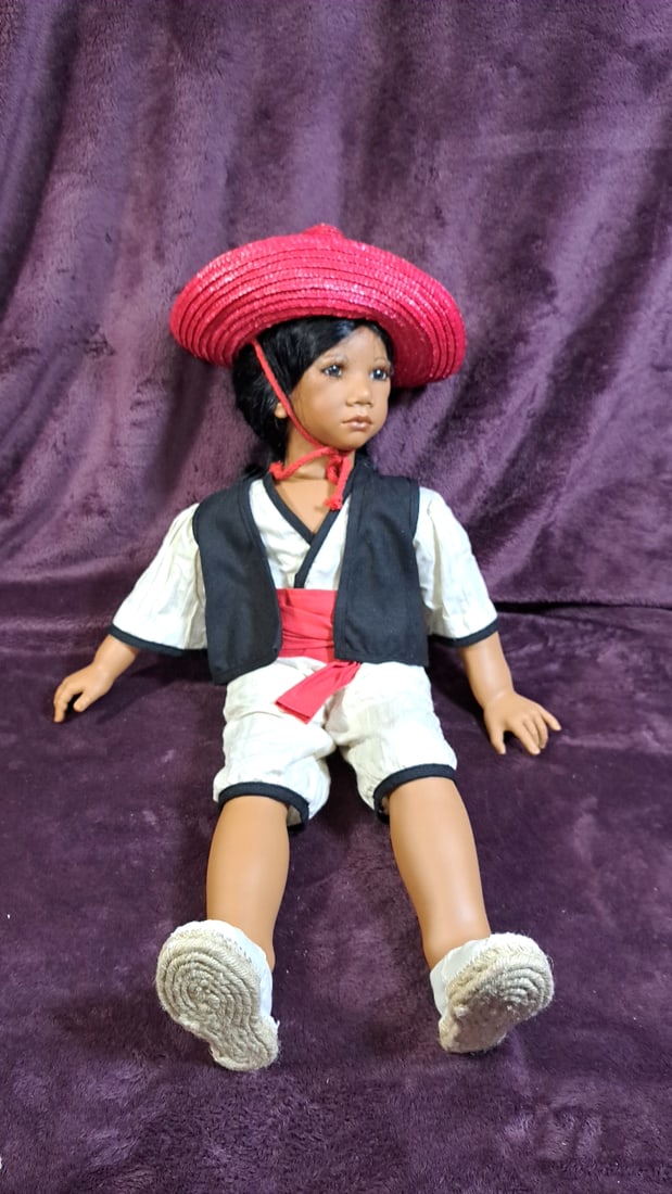 Annette Himstedt Pancho Doll With Coa And Box: Please read descriptions and examine pictures carefully. Take into account shipping when bidding. 36x20x15 15lbs Height: 20 Width: 15 Low Estimate: 50.00 High Estimate: 500.00