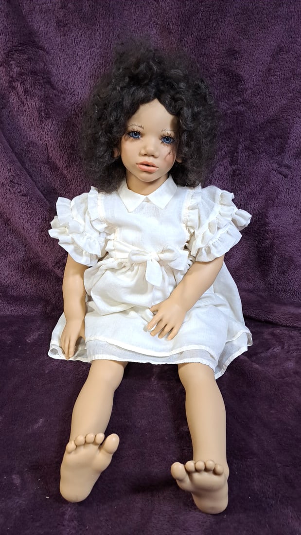 Annette Himstedt Grete Doll With Box: Please read descriptions and examine pictures carefully. Take into account shipping when bidding. 36x20x15 15lbs Height: 20 Width: 15 Low Estimate: 50.00 High Estimate: 400.00