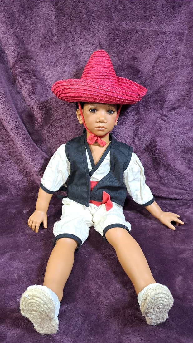 Annette Himstedt Pancho Doll With Coa And Box: Please read descriptions and examine pictures carefully. Take into account shipping when bidding. 36x20x15 15lbs Height: 20 Width: 15 Low Estimate: 50.00 High Estimate: 500.00
