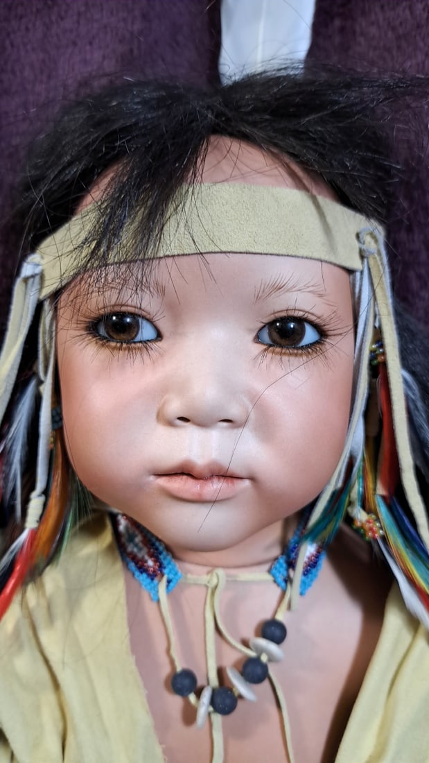 Annette Himstedt Tadanka Porcelain Doll With Spear & Water Pouch & Box - 2