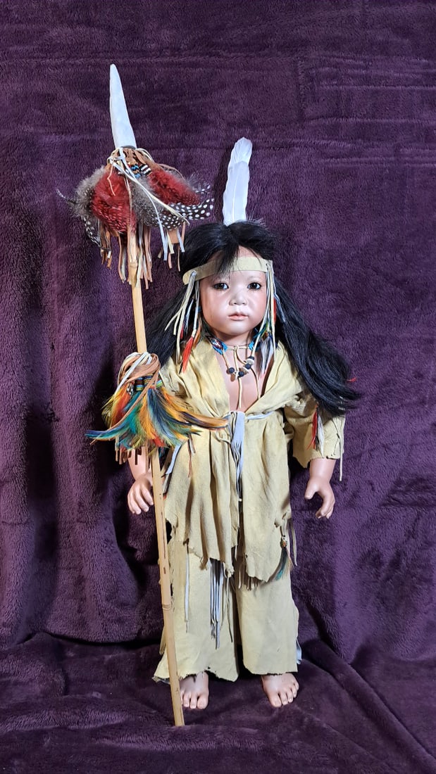 Annette Himstedt Tadanka Porcelain Doll With Spear & Water Pouch & Box - 3