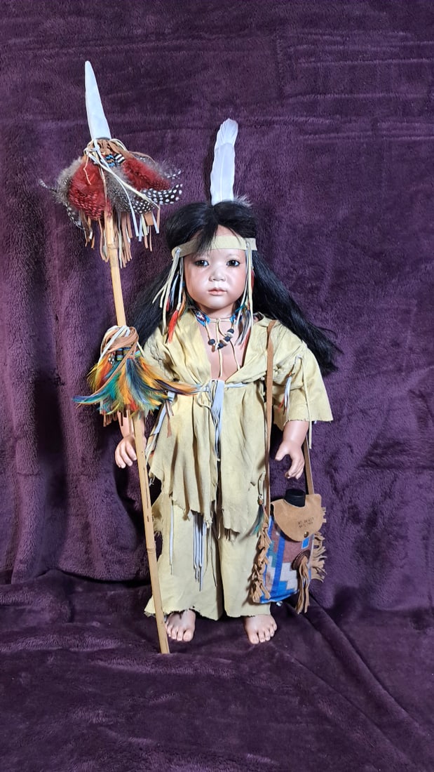 Annette Himstedt Tadanka Porcelain Doll With Spear & Water Pouch & Box - 5