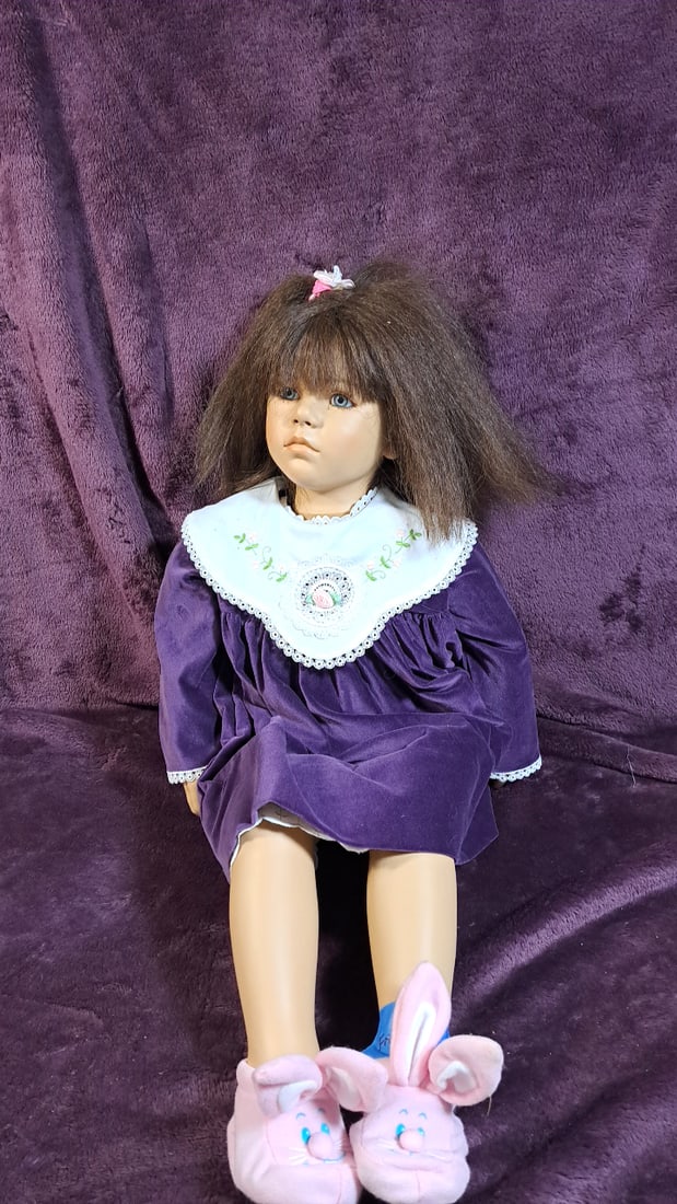 Annette Himstedt Friederike Doll With Box: Please read descriptions and examine pictures carefully. Take into account shipping when bidding. 36x20x15 15lbs Height: 20 Width: 15 Low Estimate: 50.00 High Estimate: 350.00