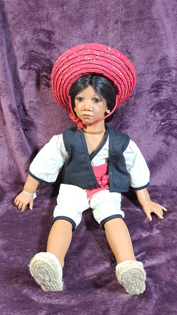 Annette Himstedt Pancho Doll: Please read descriptions and examine pictures carefully. Take into account shipping when bidding. 36x20x15 15lbs Height: 20 Width: 15 Low Estimate: 50.00 High Estimate: 400.00