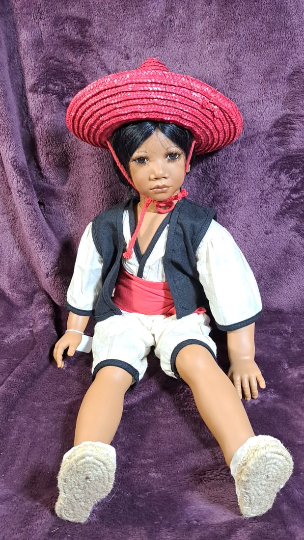 Annette Himstedt Pancho Doll: Please read descriptions and examine pictures carefully. Take into account shipping when bidding. 36x20x15 15lbs Height: 20 Width: 15 Low Estimate: 50.00 High Estimate: 800.00