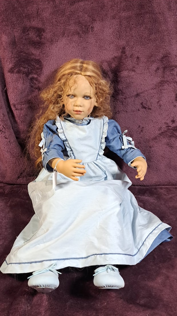 Annette Himstedt Krissi Doll: Please read descriptions and examine pictures carefully. Take into account shipping when bidding. 36x20x15 15lbs Height: 20 Width: 15 Low Estimate: 50.00 High Estimate: 300.00