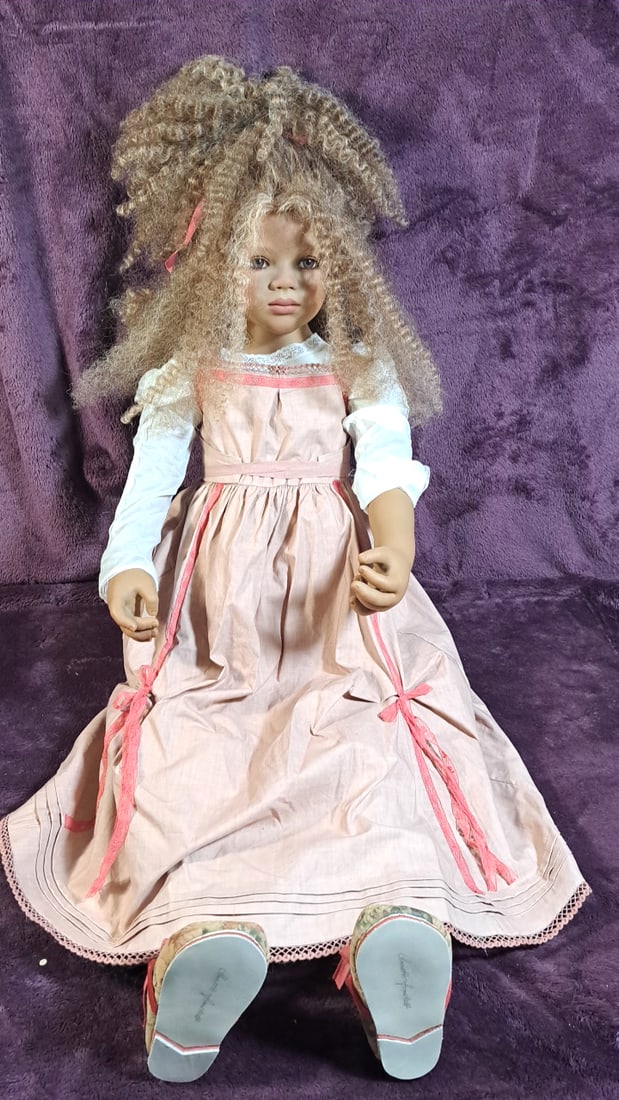 Annette Himstedt Antha Doll With Box: Please read descriptions and examine pictures carefully. Take into account shipping when bidding. Hair is not attached - needs repair or glue 45x20x15 15lbs Height: 20 Width: 15 Low Estimate: 50.00