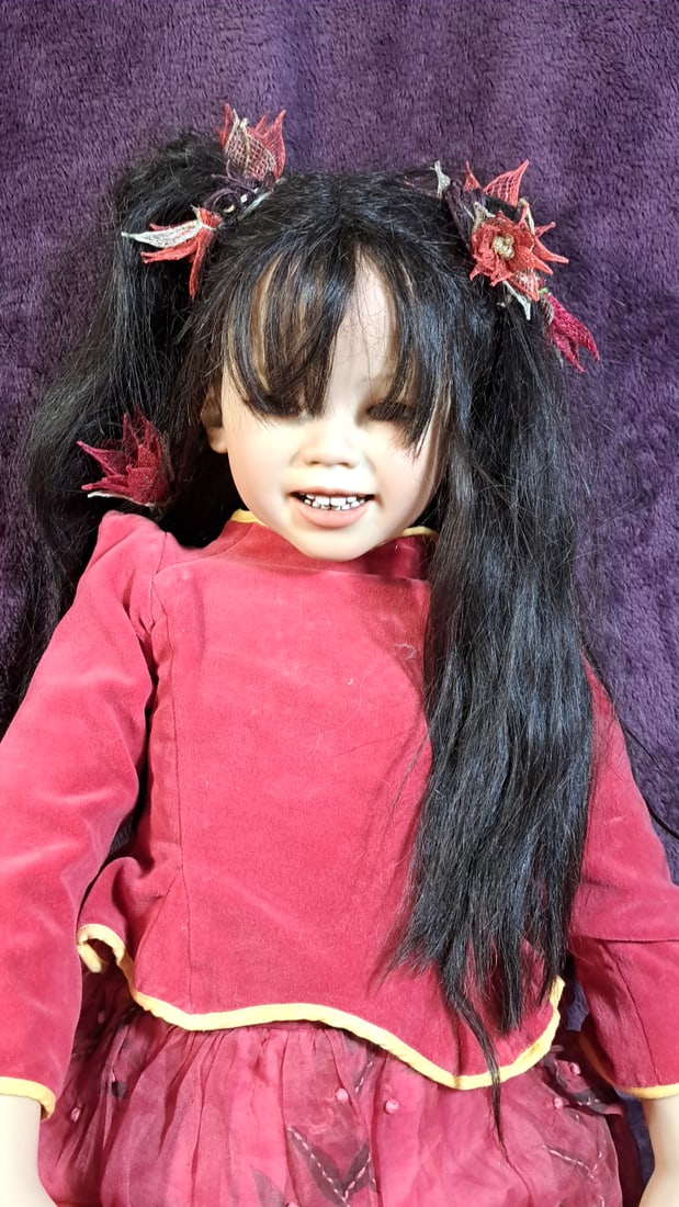 Annette Himstedt Mei Mei Doll: Please read descriptions and examine pictures carefully. Take into account shipping when bidding. 45x15x15 15lbs Height: 15 Width: 15 Low Estimate: 50.00 High Estimate: 1200.00