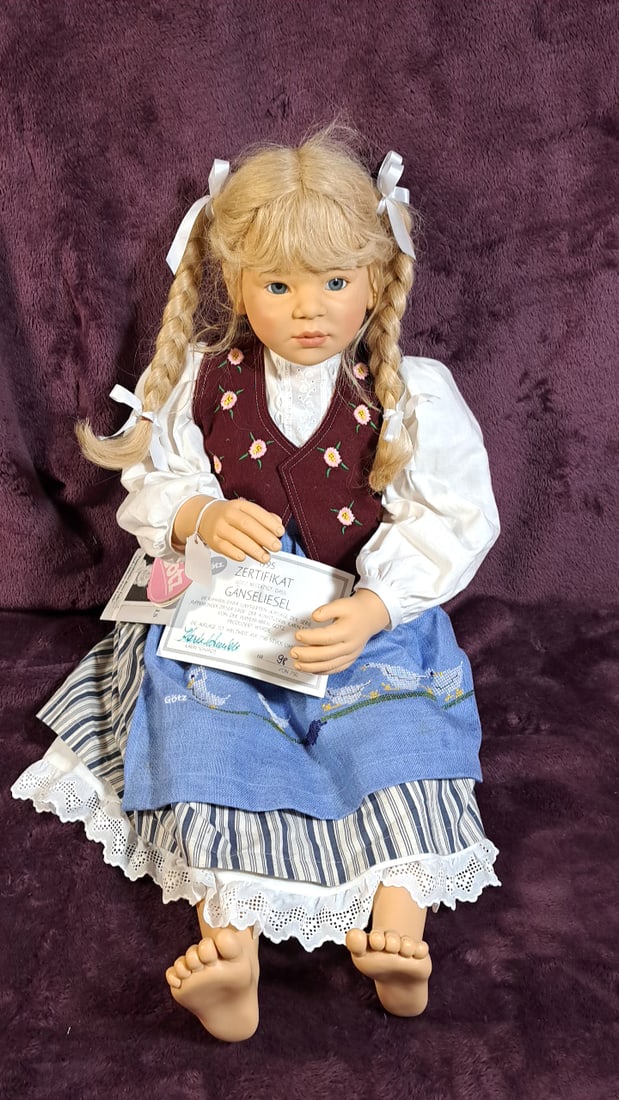 Karin Schmidt Ganseliesel Doll With Coa: Please read descriptions and examine pictures carefully. Take into account shipping when bidding. 36x20x15 15lbs Height: 20 Width: 15 Low Estimate: 50.00 High Estimate: 150.00