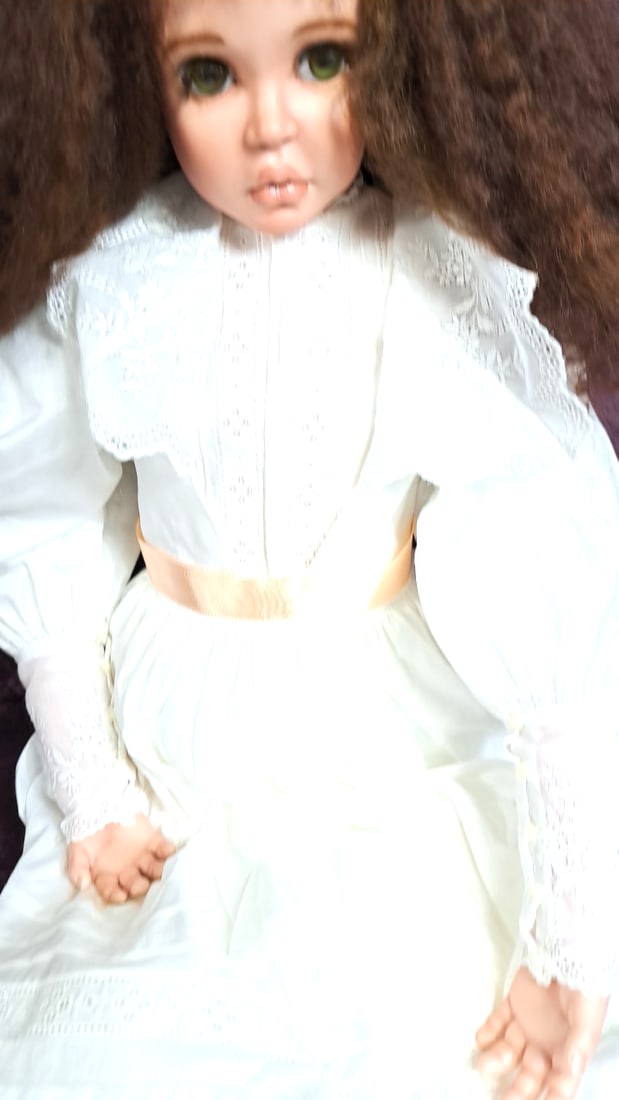 Karen Aldereon Violet Porcelain Doll With White Lace Dress And Brown Hair - 4