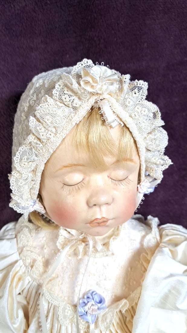 Linda Murray Original Cloth Doll Spice Artist Proof Cream Lace Bonnet Dress - 2