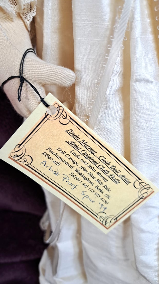 Linda Murray Original Cloth Doll Spice Artist Proof Cream Lace Bonnet Dress - 3