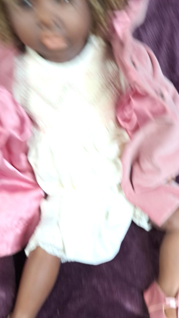 Pauline Kathleen 1994 Artist Doll 620, Porcelain Curly Hair, Pink Coat And Shoes - 7