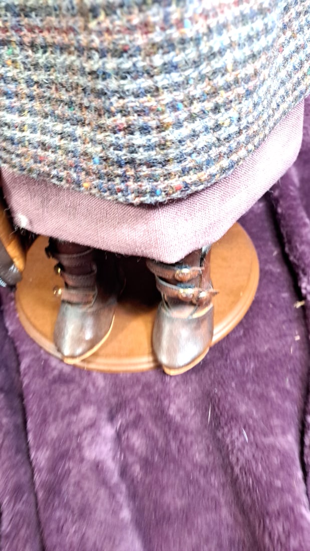 M.T. Babies 1991 Porcelain Angel Doll White Hair Tweed Pinafore Hat Suitcase - 5
