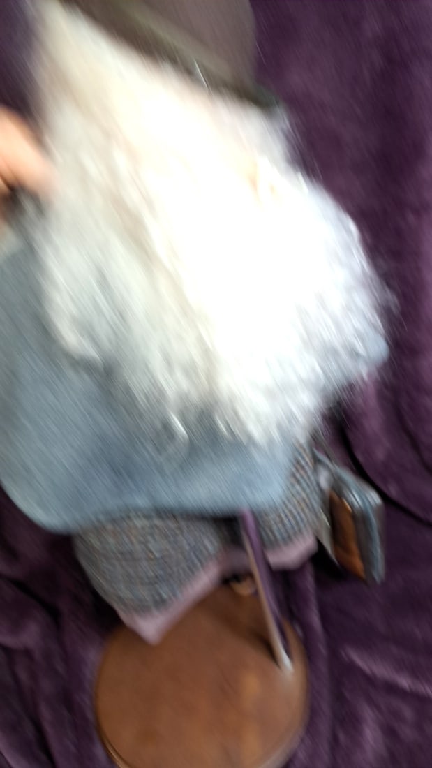 M.T. Babies 1991 Porcelain Angel Doll White Hair Tweed Pinafore Hat Suitcase - 7