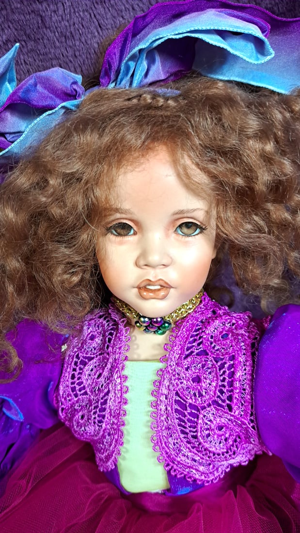 Patricia Rose 1993 Brandy Signed Limited Edition Porcelain Doll #19/25 Purple Outfit - 6