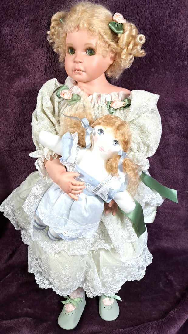 Kitty Porcelain Doll 1997 Australia Blonde Girl Doll Mint Lace Dress With Rag Doll (1 of 8)