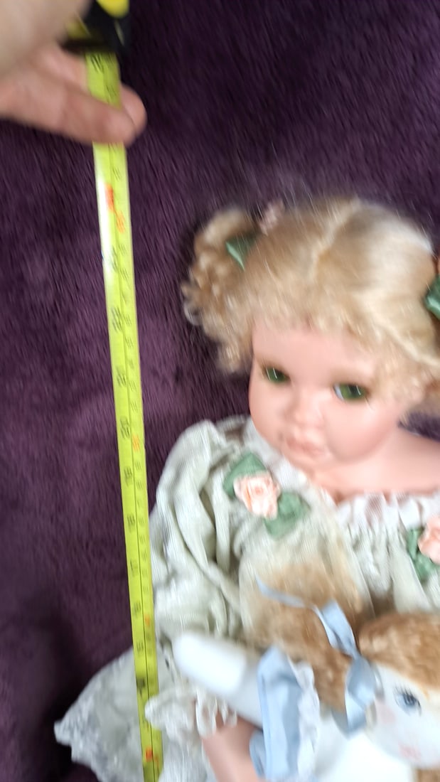Kitty Porcelain Doll 1997 Australia Blonde Girl Doll Mint Lace Dress With Rag Doll - 5