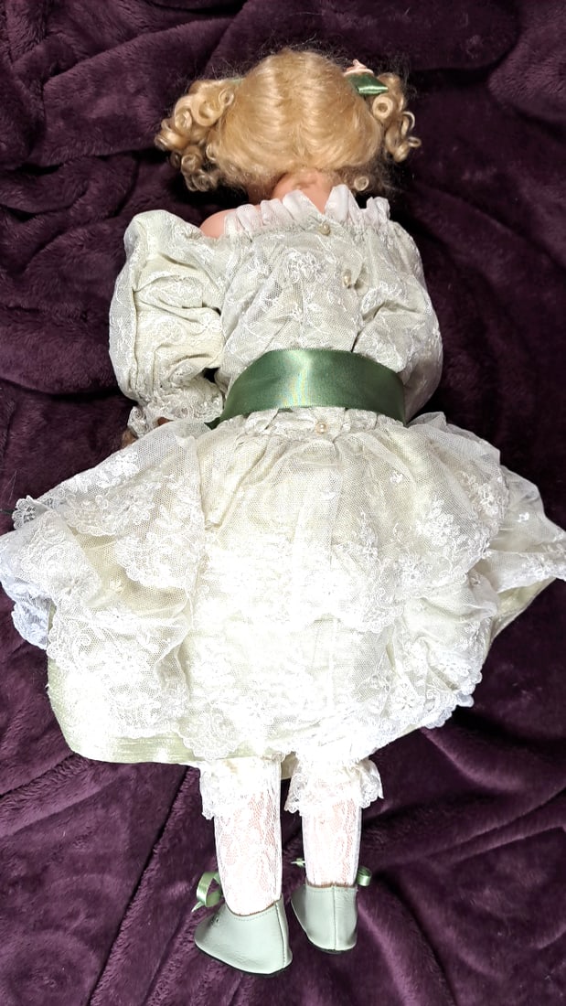 Kitty Porcelain Doll 1997 Australia Blonde Girl Doll Mint Lace Dress With Rag Doll - 6